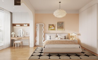 现代奶油风卧室3D模型下载